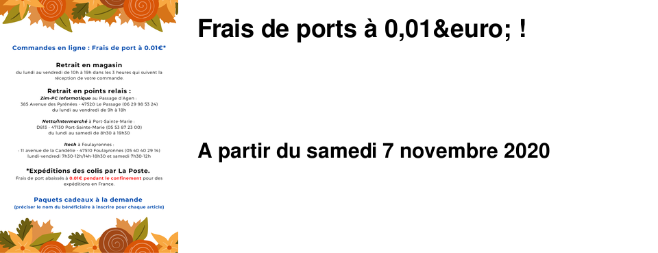Frais de ports � 0,01&euro; !